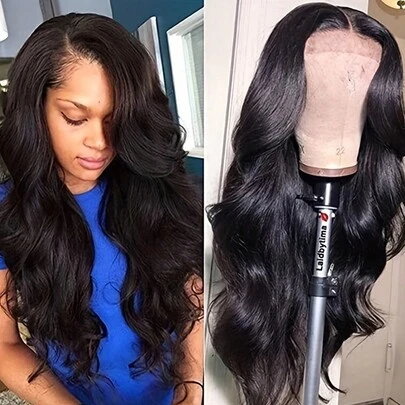 36 英寸 180% 密度波浪巴西处女真人发蕾丝前假发 预拔 13x4 蕾丝前假发 黑色 女士波浪假发 无胶黑色假发 成品假发