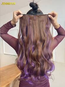 Tóc nối dài màu Piano (Nâu nhạt + Tím) 5 kẹp an toàn 24 inch Tóc nối dài gợn sóng xoăn cho phụ nữ Tóc tổng hợp làm nổi bật cho tiệc Halloween sử dụng hàng ngày - Làm nổi bật màu tím - Xem 11