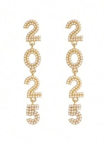 1 Cặp bông tai hợp kim thời trang chữ và số "2025" đính đá và ngọc trai cho phụ nữ, thích hợp cho năm mới, đeo hàng ngày và làm quà tặng ngày lễ - bông tai 2025 - Xem 17
