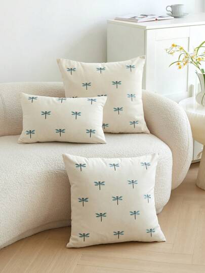 2入組蜻蜓繡花枕套，適用於所有季節和場合的家居裝飾