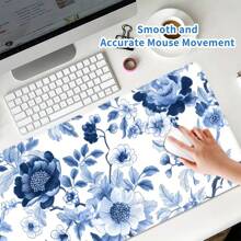 蓝白瓷纹桌垫，大号游戏鼠标垫，办公键盘垫，包边设计，橡胶防滑底，无异味，可水洗，桌面配件，适合作为礼物，返校季游戏鼠标垫，桌面配件，办公用品，办公桌配件，鼠标垫，桌面鼠标垫 - 藍色 - 查看 4