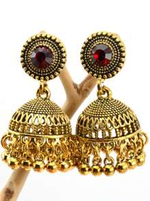 1 对时尚合金材质耳环，多色，精致流苏镂空设计，镶嵌水钻，适合节日、假日、度假、聚会场合，女士