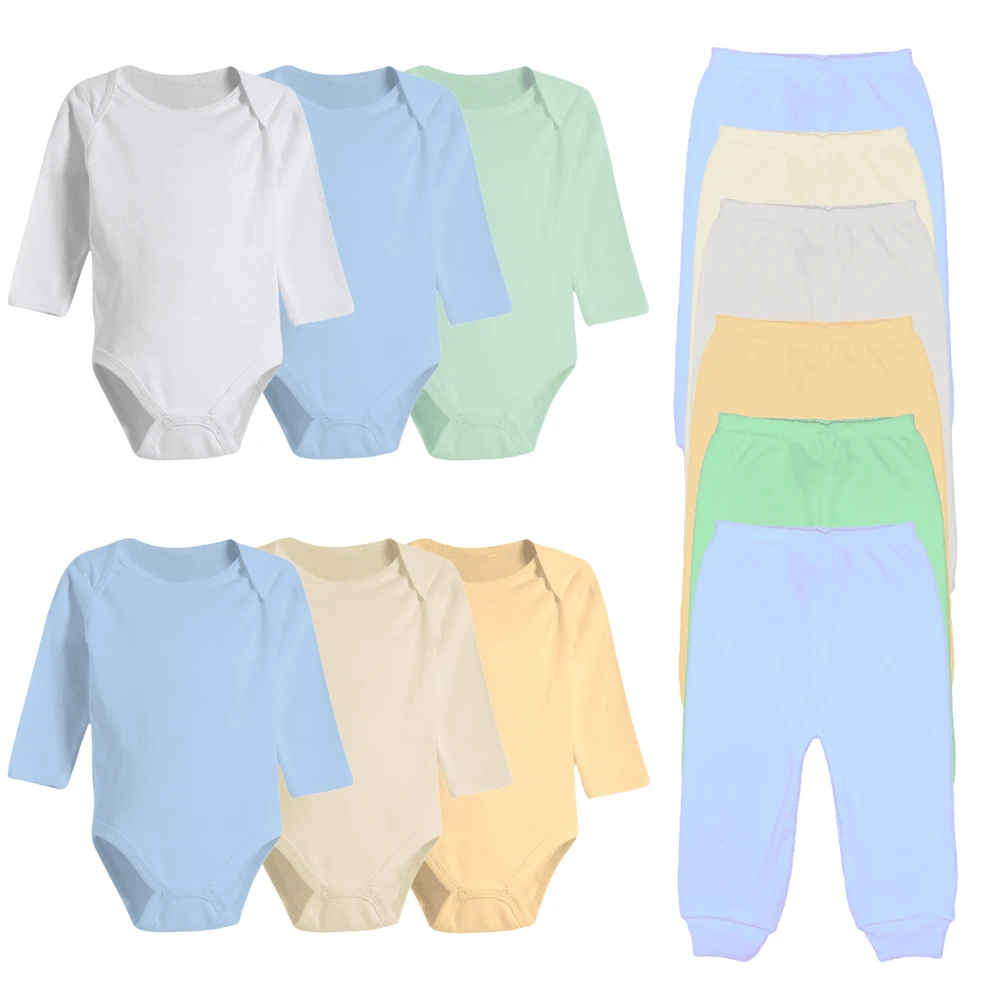 Baby Clothes Kit 12 Pieces Long Sleeve Bodysuit And Cotton Romper - Màu xanh nhạt - Xem 1