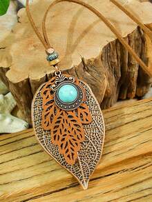 TopHanqi 1 chiếc vòng cổ mặt dây chuyền ngọc lam Bohemian cổ điển, phù hợp cho phụ nữ đeo hàng ngày, dự tiệc và phù hợp cho nhiều dịp khác nhau - màu cà phê - Xem 4