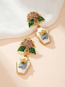 女士时尚耳环，天使花瓶彩绘。采用铜合金制成，复古的古董金属质感，顶级工厂设计。奢华闪亮的珠宝营造出庄严的氛围。精湛的工艺，每件作品都经过独特设计和手工制作，展现了我们工匠的技能和热情。 - 彩色 - 查看 7