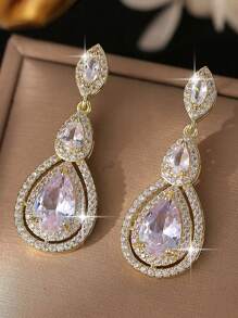 1 Đôi Quyến Rũ Giọt Nước AAA Cubic Zirconia Tòn Ten Bông Tai Nữ Cưới Đính Hôn Kỷ Niệm Trang Sức Dự Tiệc Quà Tặng Ngày Của Mẹ - giọt nước - Xem 7