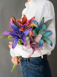 1 Stück Premium Vintage Lilien Künstliche Blume, Heimdekoration Mittelstück für Hochzeitszeremonie Gang, Ostern