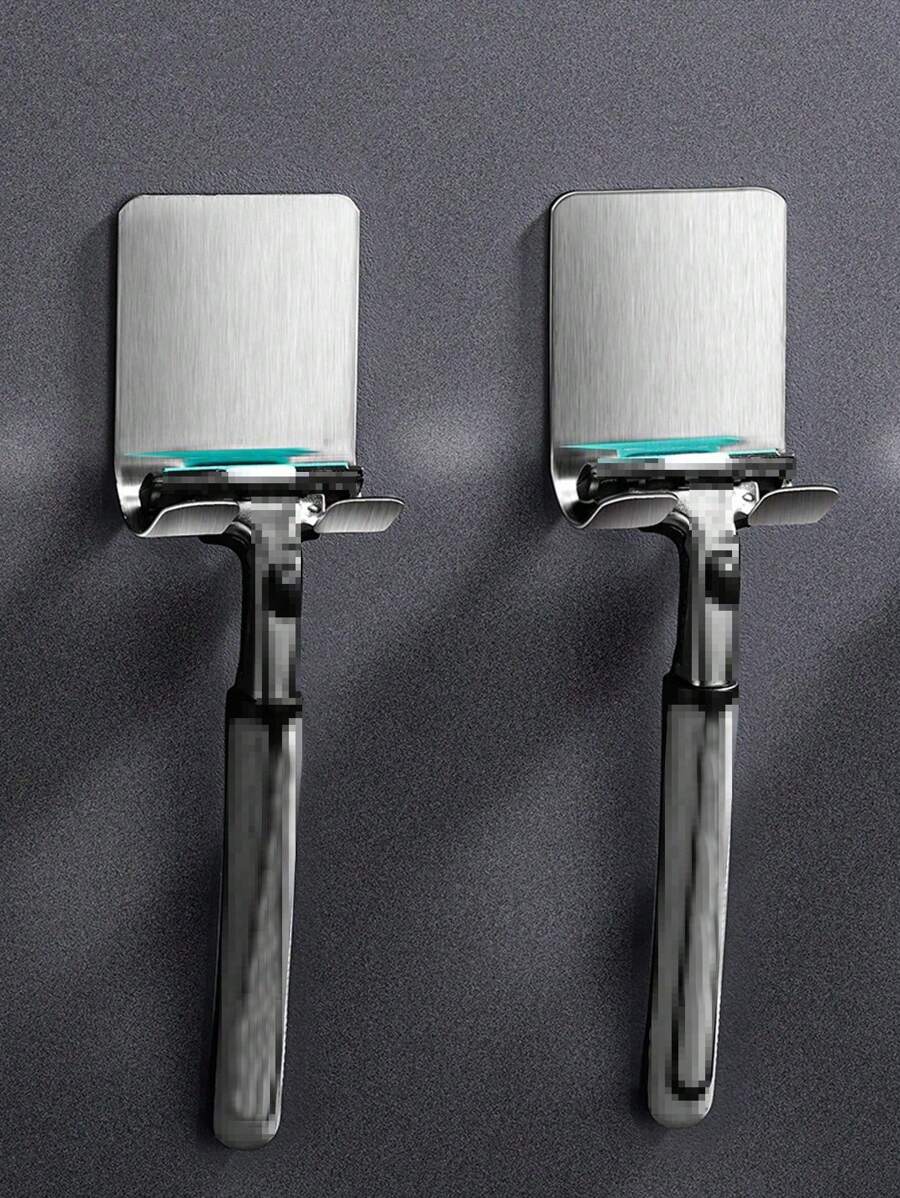 1/2/5pcs No Drill Stainless Steel Razor Holder: Versatile Wall Mount Shaver Holder Home Bathroom Decor Fall Decor Back To School