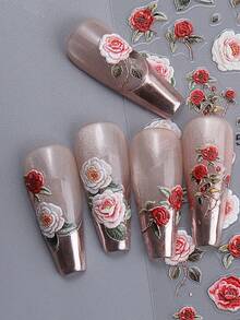 Miếng dán móng tay nghệ thuật nổi 5D 2 chiếc màu hồng đỏ cam thanh lịch nụ hoa hồng ren cánh hoa in hoa lá miếng dán móng tay tự dính đồ dùng làm móng tự làm cho phụ nữ cô gái - Nhiều màu - Xem 10