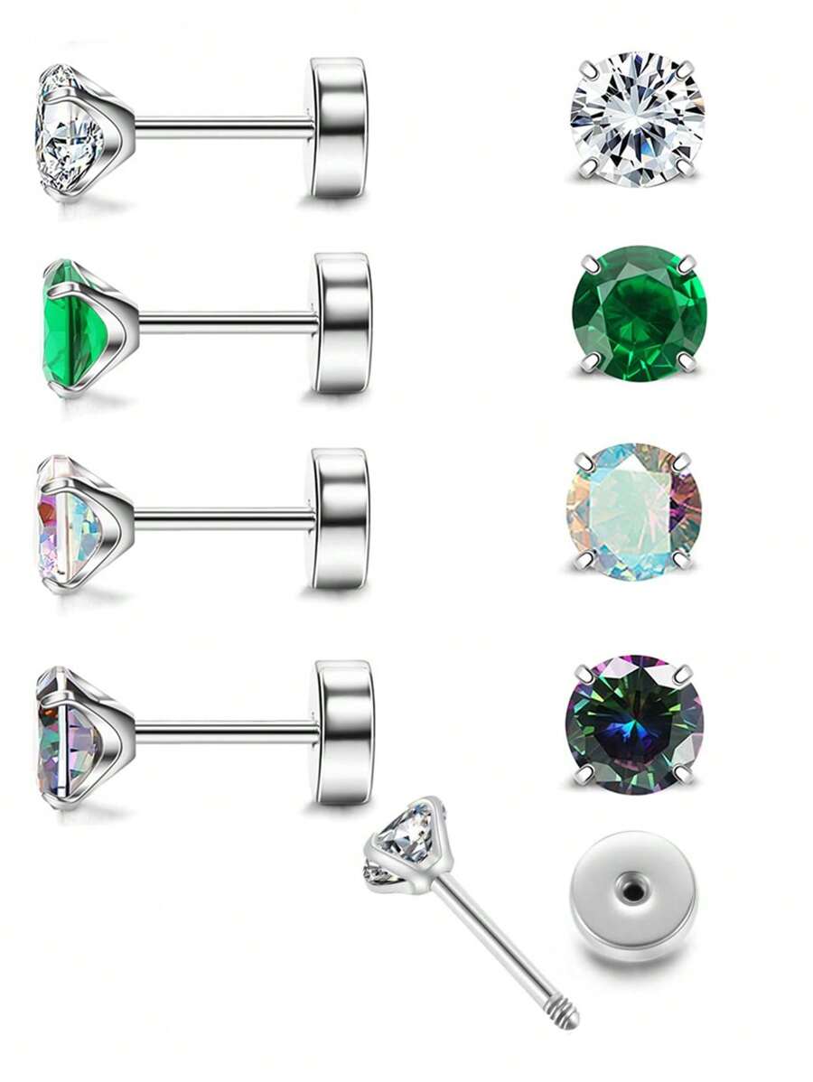 Stainless Steel Flat Back Stud Earrings For Women Men Hypoallergenic