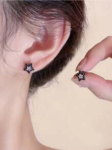 1pc 5A Cubic Zirconia Star Hypoallergenic Titanium Steel Cartilage Earring, 20G/0.8MM Flat Bottom External Thread Helix Piercing Jewelry, 4 Colors - Pentagram - View 5