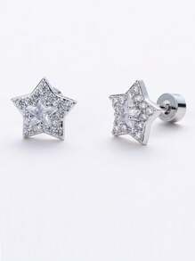 1pc 5A Cubic Zirconia Star Hypoallergenic Titanium Steel Cartilage Earring, 20G/0.8MM Flat Bottom External Thread Helix Piercing Jewelry, 4 Colors - Pentagram - View 9
