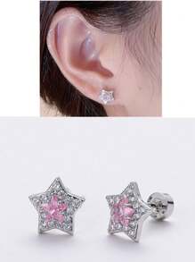 1pc 5A Cubic Zirconia Star Hypoallergenic Titanium Steel Cartilage Earring, 20G/0.8MM Flat Bottom External Thread Helix Piercing Jewelry, 4 Colors - Pentagram - View 3