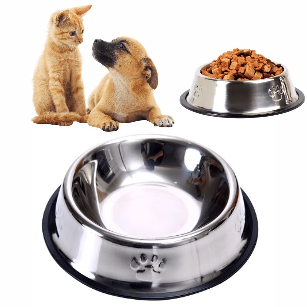 Cat Dog Feeder Waterer Bowl Stainless Steel Non-Slip Bowl - Bạc - Xem 1