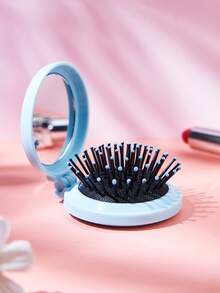 1个可定制折叠旅行镜梳，可定制姓名，圆形折叠口袋镜，个性化迷你梳子，旅行必备，旅行配件，个性化伴娘礼物，结婚纪念日礼物，情人节礼物，生日礼物，母亲节礼物，送给闺蜜的礼物，送给妈妈的礼物，送给女朋友的礼物，送给她的礼物，送给妻子的礼物 - 黑色 - 查看 5