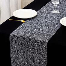 1件/3件丝网金线随机网桌旗热钻星星亮片圣诞新年酒店餐厅家庭聚会户外野餐装饰桌旗 - 金色 - 查看 1