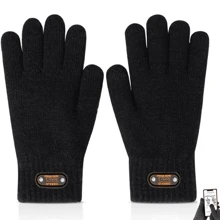 Custom Winter Gloves, Touch Screen Elastic Warm Knit Lining Thermal Gloves For Cold Weather - Black - View 7