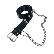 Rock Belt With 45 Double Eyelets And Unisex Chain - David - 黑色 - 查看 1
