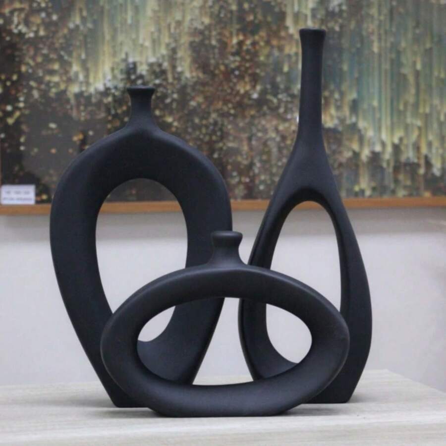 Trio Of Stylized Vases - Black - View 1