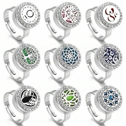 Nouvelle bague de diffusion d'huiles essentielles en acier inoxydable et cristal, avec zircone. Bague diffuseur de parfum réglable en taille pour femmes et filles