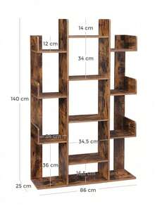 Estantería en Forma de árbol con 13 estantes de Almacenamiento, Esquinas Redondeadas, 9.8 Pulgadas de Profundidad x 33.9 Pulgadas de Ancho x 55.1 Pulgadas de Alto, café rústico - Marrón - Ver 7