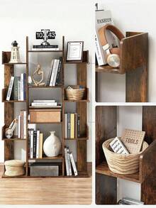 Estantería en Forma de árbol con 13 estantes de Almacenamiento, Esquinas Redondeadas, 9.8 Pulgadas de Profundidad x 33.9 Pulgadas de Ancho x 55.1 Pulgadas de Alto, café rústico - Marrón - Ver 6