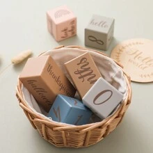 木制彩色积木，记录婴儿成长里程碑，拍照道具，适合0-12个月新生儿婴儿洗澡复活节礼物，适合男孩/女孩 - 藍色 - 查看 5