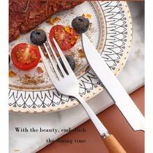 1 件套不锈钢餐具套装，西式牛排刀叉配创意木柄勺子和筷子 - 彩色 - 查看 3