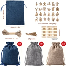 Calendario de Adviento rellenable, 24 calendarios navideños rellenables, calendario de Adviento grande de 10 x 14 cm, rellenable, calendario de Adviento 2024 - Marca de madera roja gris azul E-24 - Ver 14