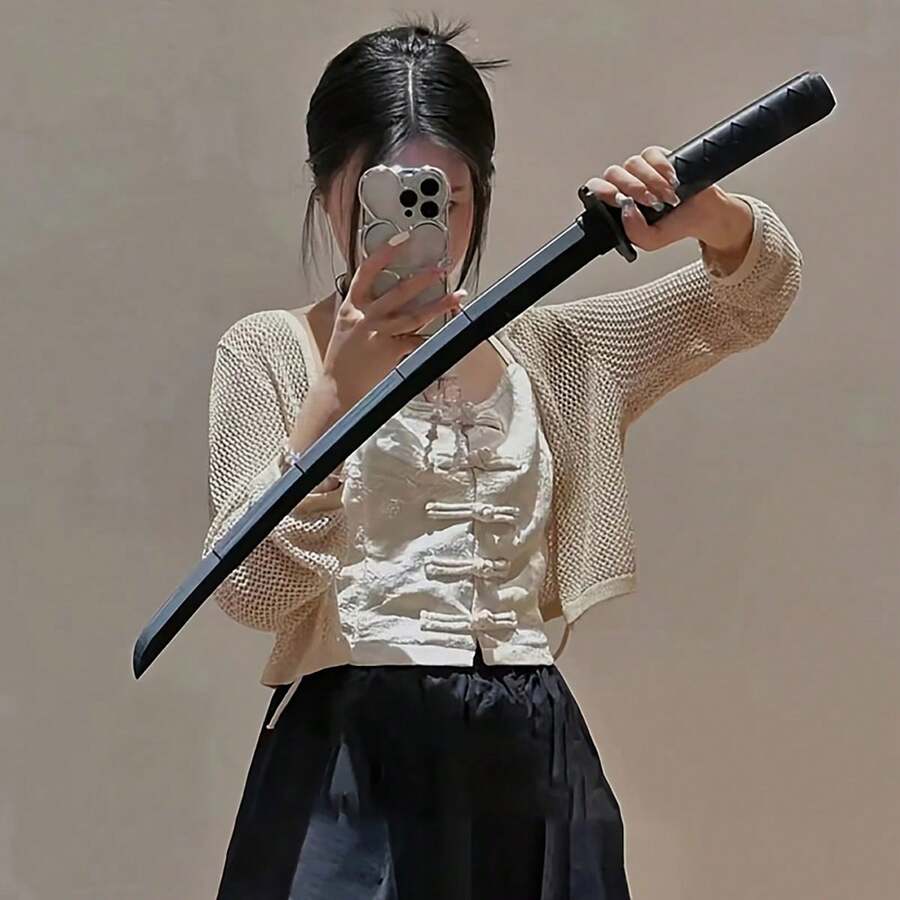 1 件高级时尚酷炫武士刀伸缩剑武器模型，狂欢节圣诞角色扮演照片道具，LARP 派对搞笑用品，舞台表演配件 - 彩色 - 查看 1