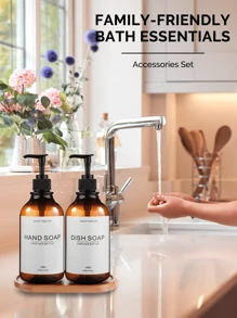 GAONLY Kitchen Soap Dispenser Set - Plastic Soap Dispenser With Pump - Amber & Transparent 16.9 Fl Oz - Bathroom Soap Dispenser Set Of 2 - Soap And Lotion Dispenser Set With Tray (Halloween Christmas Gift) Home Bathroom Decor Fall Decor Back To School - Amber - View 7