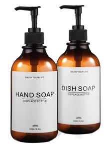 GAONLY Kitchen Soap Dispenser Set - Plastic Soap Dispenser With Pump - Amber & Transparent 16.9 Fl Oz - Bathroom Soap Dispenser Set Of 2 - Soap And Lotion Dispenser Set With Tray (Halloween Christmas Gift) Home Bathroom Decor Fall Decor Back To School - Amber - View 3