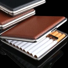 1 hộp đựng thuốc lá bằng kim loại giả da cao cấp đựng 20 điếu thuốc lá nguyên gói, kẹp thuốc lá bằng da chống ẩm và chịu áp lực - Nhiều màu - Xem 1
