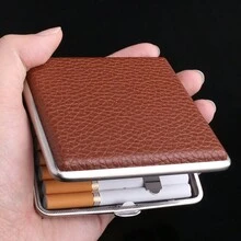 1 hộp đựng thuốc lá bằng kim loại giả da cao cấp đựng 20 điếu thuốc lá nguyên gói, kẹp thuốc lá bằng da chống ẩm và chịu áp lực - Nhiều màu - Xem 6