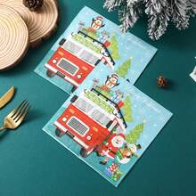 5/20/50pcs Christmas Disposable Napkins, 2-Ply, 13x13inch, The Fire Fighting Truck And Santa Claus Christmas Paper Napkins, Christmas Dinner Napkins, Christmas Cocktail Napkins, Disposable Christmas Napkins, Christmas Dinner Napkins - Multicolor - View 2