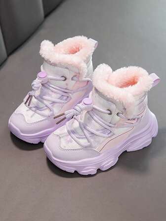 1 Pair Girls Sweet & Cute Casual Sport Style Thermal Lined Thick Ankle Boots, Suitable For Winter Warmth, Everyday & Outdoor Wear