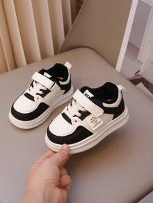 幼儿女童帆布鞋，2024秋冬新款儿童软底运动鞋，男童毛衬跑鞋，保暖休闲白鞋 - 黑色 - 查看 1