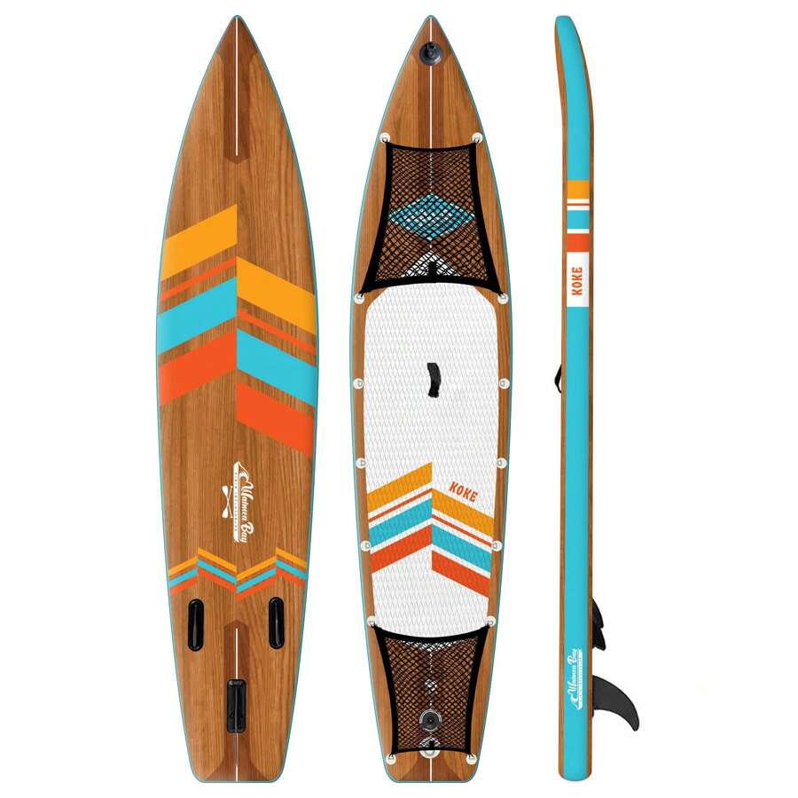 Waimea Bay Koke 12.5' Racer Rigid Inflatable Paddleboard - Durable All-Round Stand-Up-Paddleboard With 480lb Capacity, PVC Double Drop Stitch, Fits In Backpack, Adjustable Paddle, And Accessories (Nets, D-Rings, Camara Mount, Ankle Leash, 3 Detachable Fins, Backpack) - Brown - View 1