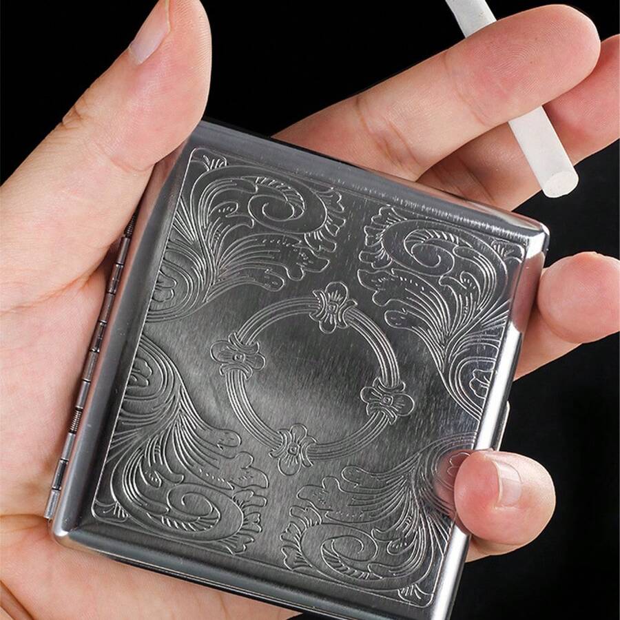 1 件装 20 容量金属雕刻烟盒，个性化创意翻盖烟嘴，男士，便携 - 彩色 - 查看 1