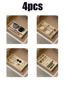 4-In-1 Velvet Jewelry Display Tray, Large Capacity Jewelry Storage Box, Separate Compartment Design, Minimalist Multi-Slot Jewelry Rack, Jewelry Tray, Stackable Drawer-Style Tray, Suitable For Earrings, Necklaces, Bracelets, Anklets, Rings, Hair Clips, Headbands, Etc.,Room Decor - Multicolor - View 10