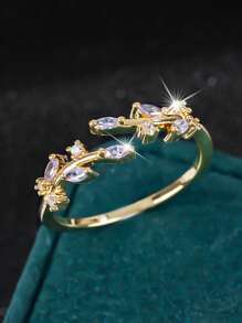 1 件时尚简约小众日常百搭多石闪亮合成锆石眼形可调节戒指，适合女性、圣诞节、约会、派对、仪式的惊喜礼物 - 1462R-J - 查看 3