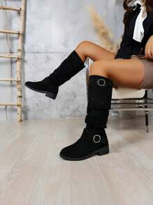 Plus Size Women Spring Tall Boots, Thin Ankle Boots, Soft & Comfortable Fabric, Breathable, Anti-Slip & Durable - Black - View 4