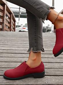 Giày đế bằng mềm mại thoải mái cho phụ nữ trung niên, giày đế thấp bằng da màu đỏ mùa xuân/thu dành cho mẹ - Đỏ - Xem 5
