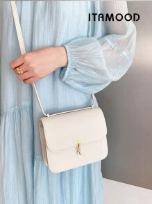 ITAMOOD Luxury Designer Brand Lightweight Business Casual Elegant Creative Hardware Closure Decor Square Bag With & Small Handbag, Chic Microfiber Leather Gray Purse & Tote Bag , Minimalist Vintage Solid Color Flap Shoulder Bag & Underarm Bag, Portable Adjustable Strap Crossbody Bag & Satchel Bag & Messenger Bag For Teen Girls,Women,College Students,Rookies & White-Collar Workers Perfect For Office,College,Work,Business,Commute,Outdoors,Travel,Outings,Vacations,Parties And As Gifts For Festivals And Birthdays For Best Friends, Girlfriends,Lovers,Fashionable Party, Best Valentine's Day Gifts - 白色 - 查看 3
