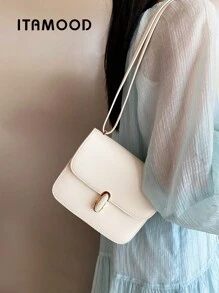 ITAMOOD Luxury Designer Brand Lightweight Business Casual Elegant Creative Hardware Closure Decor Square Bag With & Small Handbag, Chic Microfiber Leather Gray Purse & Tote Bag , Minimalist Vintage Solid Color Flap Shoulder Bag & Underarm Bag, Portable Adjustable Strap Crossbody Bag & Satchel Bag & Messenger Bag For Teen Girls,Women,College Students,Rookies & White-Collar Workers Perfect For Office,College,Work,Business,Commute,Outdoors,Travel,Outings,Vacations,Parties And As Gifts For Festivals And Birthdays For Best Friends, Girlfriends,Lovers,Fashionable Party, Best Valentine's Day Gifts - 白色 - 查看 6