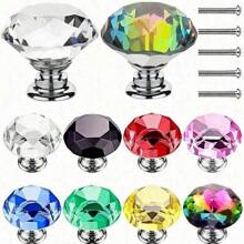 10 peças de maçanetas de armário de vidro de cristal, maçanetas de porta de móveis de cômoda, puxadores de gaveta, gaveta em formato de diamante de 30 mm, para guarda-roupa e armário, puxadores de maçanetas de armário, puxadores de maçanetas de gaveta de cozinha com parafusos