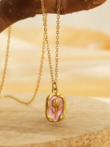 Dây chuyền mặt hình bầu dục mạ vàng cổ điển tráng men hoa cho phụ nữ Dây chuyền bằng thép không gỉ Quà tặng - Nhiều màu - Xem 19