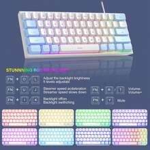 Teclado De Membrana De Computadora De Oficina Portátil Pequeño Con Retroiluminación Rgb De 61 Teclas Y Tamaño Compacto Alámbrico (compatible Con Pc, Portátil Y Jugador) - Azul-blanco