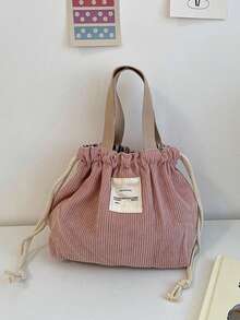 1 chiếc túi đựng cơm trưa kiểu dáng tối giản, chất liệu nhung kẻ, có dây rút, dung tích lớn, đa chức năng, xách tay, có tay cầm, thích hợp cho hoạt động ngoài trời và văn phòng, dành cho nam và nữ, đồ dùng thiết yếu cho sinh viên, hộp đựng cơm trưa, túi đựng cơm trưa cho nữ sinh, giáo viên, túi dã ngoại, túi du lịch, cắm trại, túi giữ lạnh, túi đựng đồ ăn trong lớp học. - Hồng - Xem 4