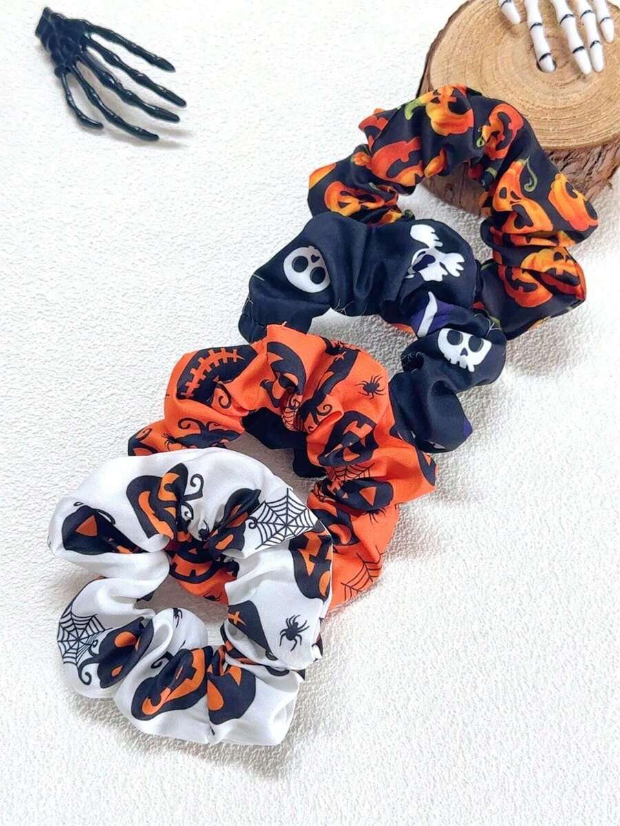 2 dây buộc tóc in họa tiết Halloween & Dây buộc tóc co giãn cho phụ nữ dự tiệc ngày lễ - Nhiều màu - Xem 1